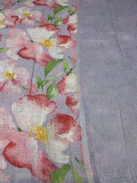 Lavender with hues of pink, peach & grean Linen saree