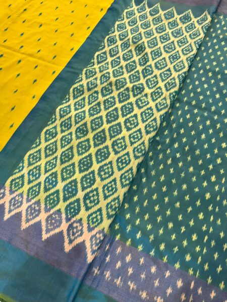 Lemon green with blue Pochampally saree