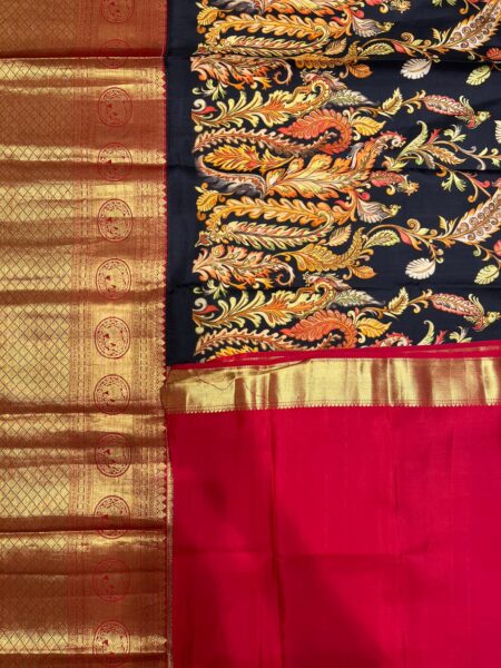 Black & Red Kanjeevaram Kalamkari saree
