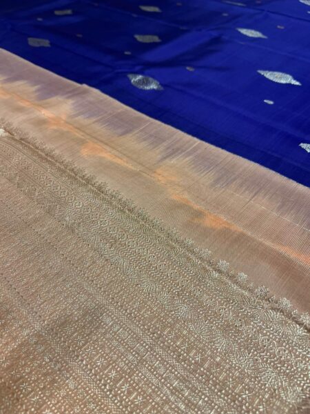 Blue & peach Kanjeevaram Borderles saree