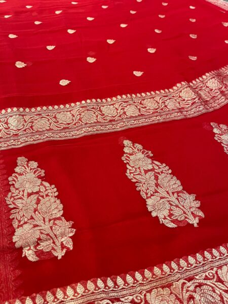 Red Kaddi Chifon saree