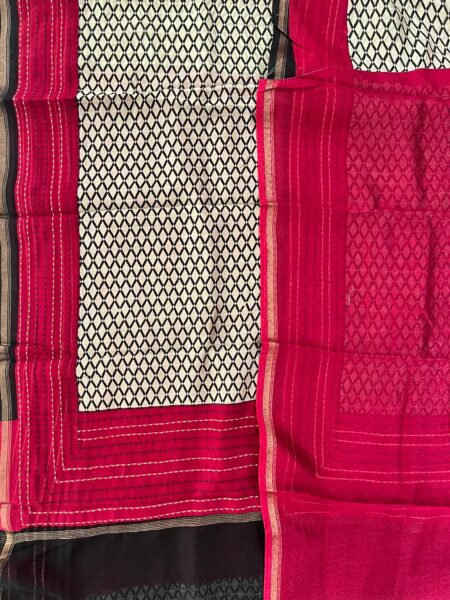 Red White & Black Pure cotton saree