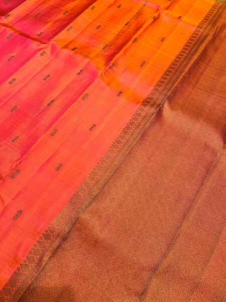 Dual tone orange & pink Kanjeevaram Threadwork saree